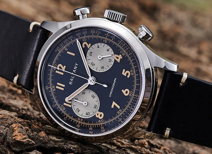 Baltany S5034 Quartz Chronograph Wristwatches 39mm Sapphire Crystal Panda Dial StainlessSteel Retro Super Luminous Vintage Watch