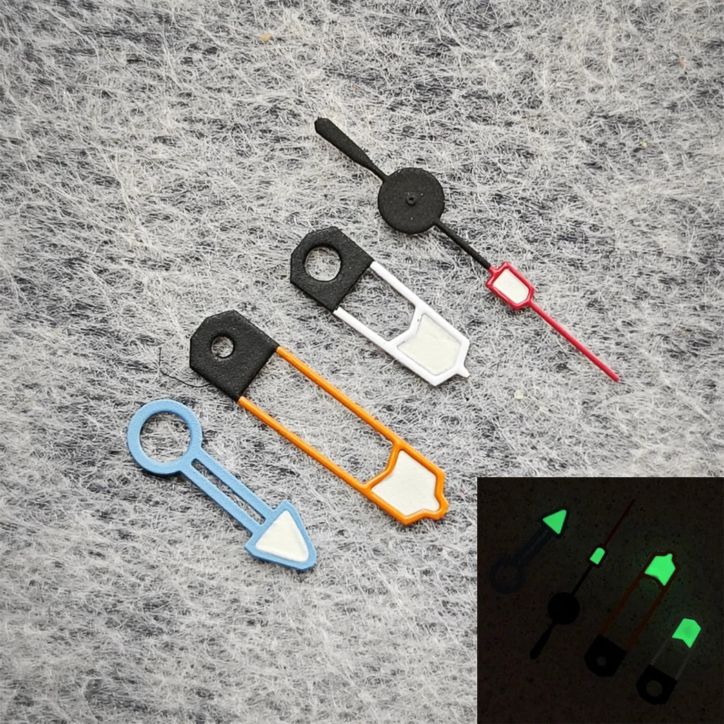 Watch Hands Orange White Blue Combination 4 Hands Green Luminous GMT Watch Accessories for NH34 Movement