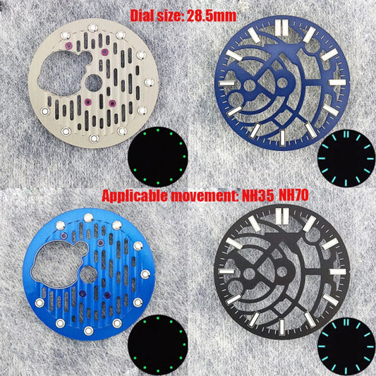 28.5mm Open NH35 Dial C3 Green Luminous Watch Dial Fit NH35 36 38 70 72 Movement Watch Accessories Custom Logo Dial