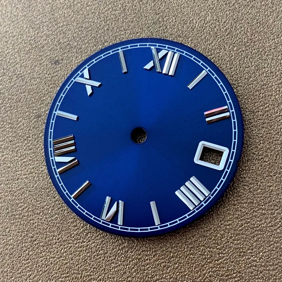 28.5mm Roman Scale Watch Dial Real Nail Modified Replacement Watch Faces with Single Calendar Window for NH35/NH36/4R Movement