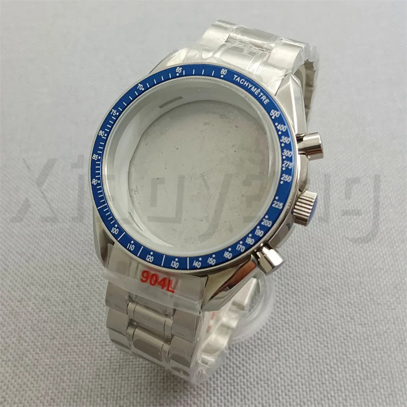 Speed Master Case 40mm VK63 Silver Watch Case Blue Green Black Silver Insert With Coated Glass For VK63 Quartz Chronograph Movement Steel Bracelet