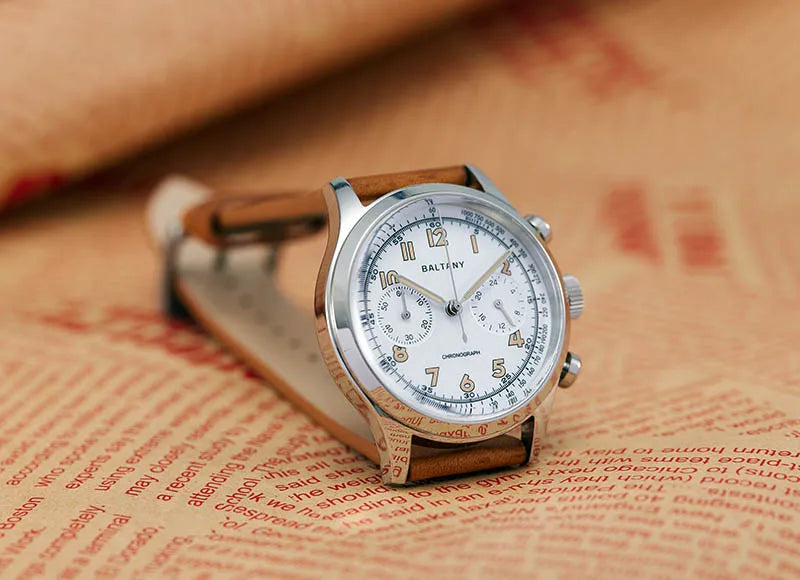 Baltany S5034 Quartz Chronograph Wristwatches 39mm Sapphire Crystal Panda Dial StainlessSteel Retro Super Luminous Vintage Watch