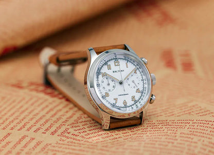 Baltany S5034 Quartz Chronograph Wristwatches 39mm Sapphire Crystal Panda Dial StainlessSteel Retro Super Luminous Vintage Watch