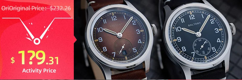 Baltany 38MM Military Watch Men  S2076 NH38 Automation Stainless Steels 100m Waterproof Vintage Khaki Aviation Homage Watch