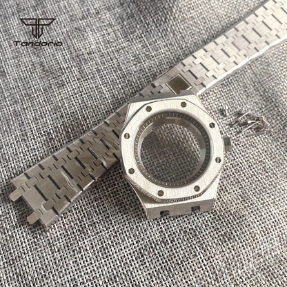 42mm Royal Oak AP Case Stainless Steel Brushed Octagon Watch Case Bracelet Glass Back Chapter Ring Sapphire Glass Fit NH35 NH36 Automatic Movement