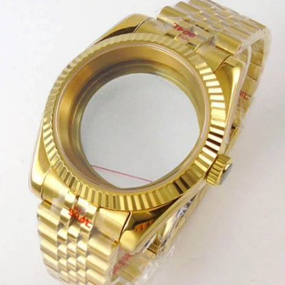 Gold fluted Watch Case Luxury 36mm/39mm Sapphire watch case Two Tone case 10BARS fit NH35 NH36 NH34 ETA2824 2836 Miyota8215 PT5000 DG2813 3804 movement