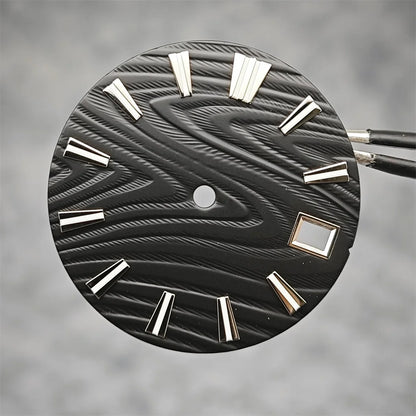 28.5mm Green Luminous Watch Dial Wood Texture Watch Faces Replace Accessories for SKX007 NH35/NH36/4R/7S Movement Watch Parts