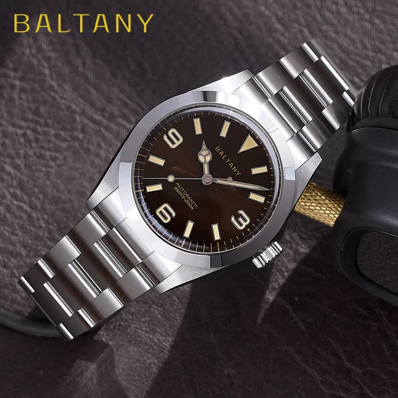Baltany 36MM Explorer Watch Man S4056 NH38 Automatic Mechanical Watch  Waterproof 20Bar Stainless Steel Bracelet Retro Watches