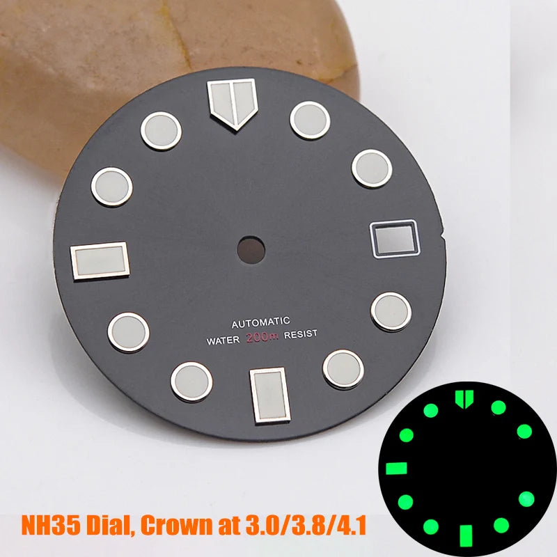 28.5mm Watch Dial NH35 NH36 Dial fit For SKX007 SPRD 6105 Tuna SPB185 SPB187 Watch Cases Feet 3.0 3.8 4.1 Green Luminous Dial