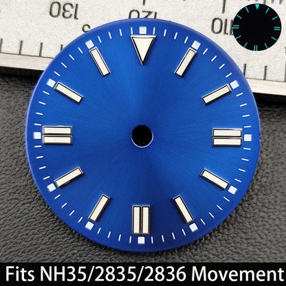28.5mm Dial single/no calendar watch blue-green/green luminous dial hands fit for N H35/E2815/E2836 movement watch accessories