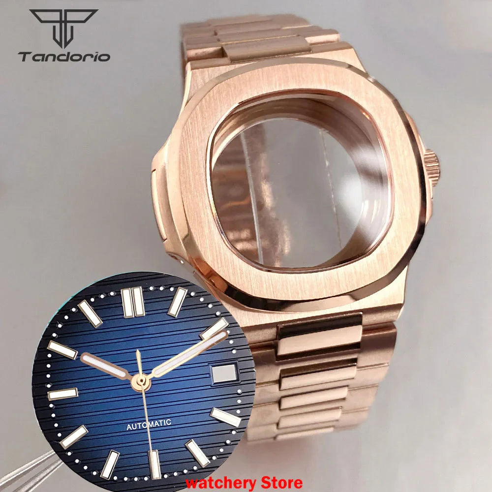 40mm Rose Gold Watch Case Bracelet Fit NH35 NH36 Automatic Movement Watch Parts For Nautilus Style Stainless Steel Bracelet