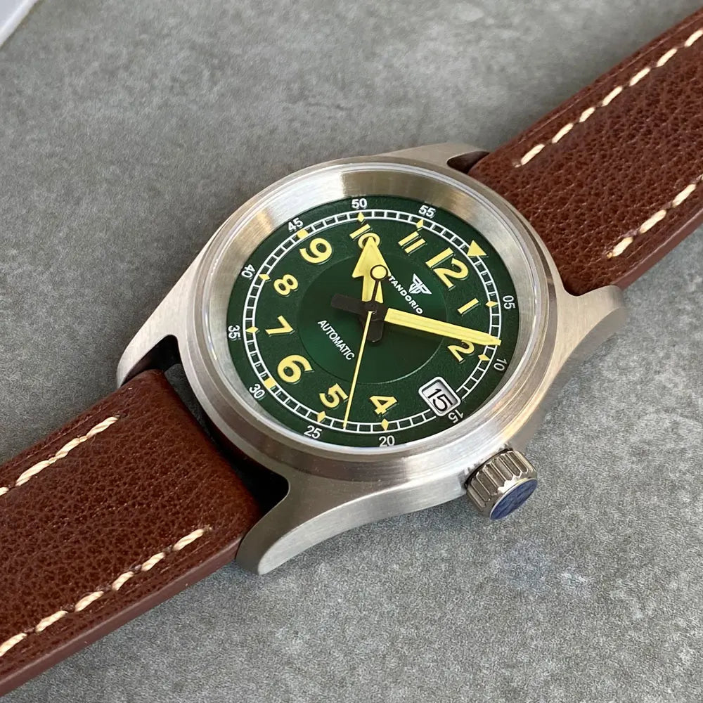 Tandorio Pilot Watch TD191 36mm Super Lume NH35 Sapphire 20Bar Green