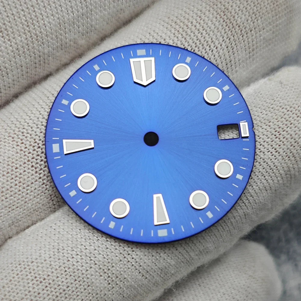 New 28.5mm Watch Dial BGW9/C3 Blue Green Luminous Watch Faces Sunray Dial Watch Accessories for NH35/NH36/4R/7S Movement