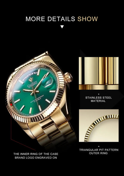 CADISEN C8215 DD40 Watches Day-Date AR Sapphir 10Bar MIYOTA 8285 Movt 40MM