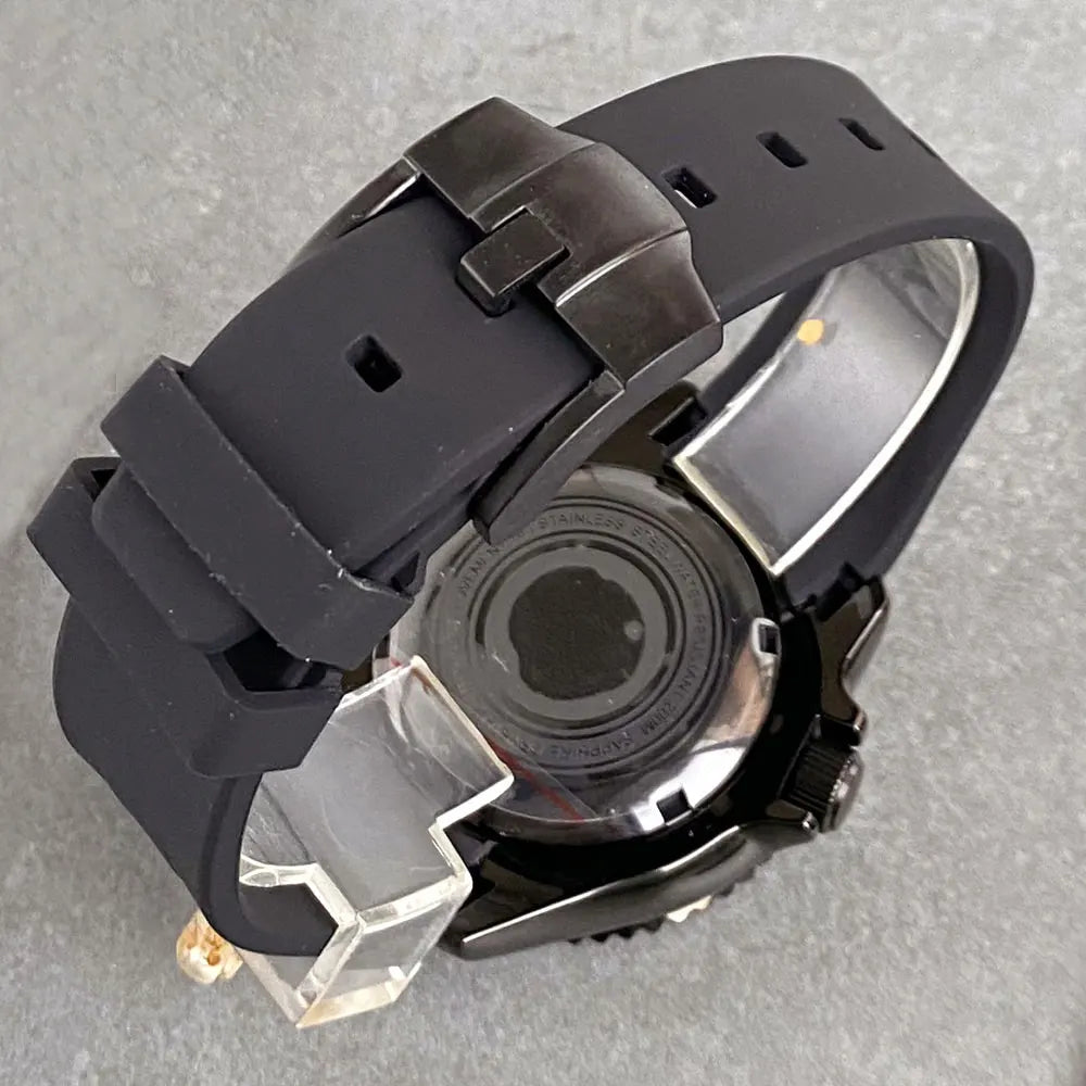 41mm Black PVD Diving Watch Case Fit for SKX007 NH35 NH36 PT SW200 200M Waterproof Domed Sapphire Crystal Rubber Strap
