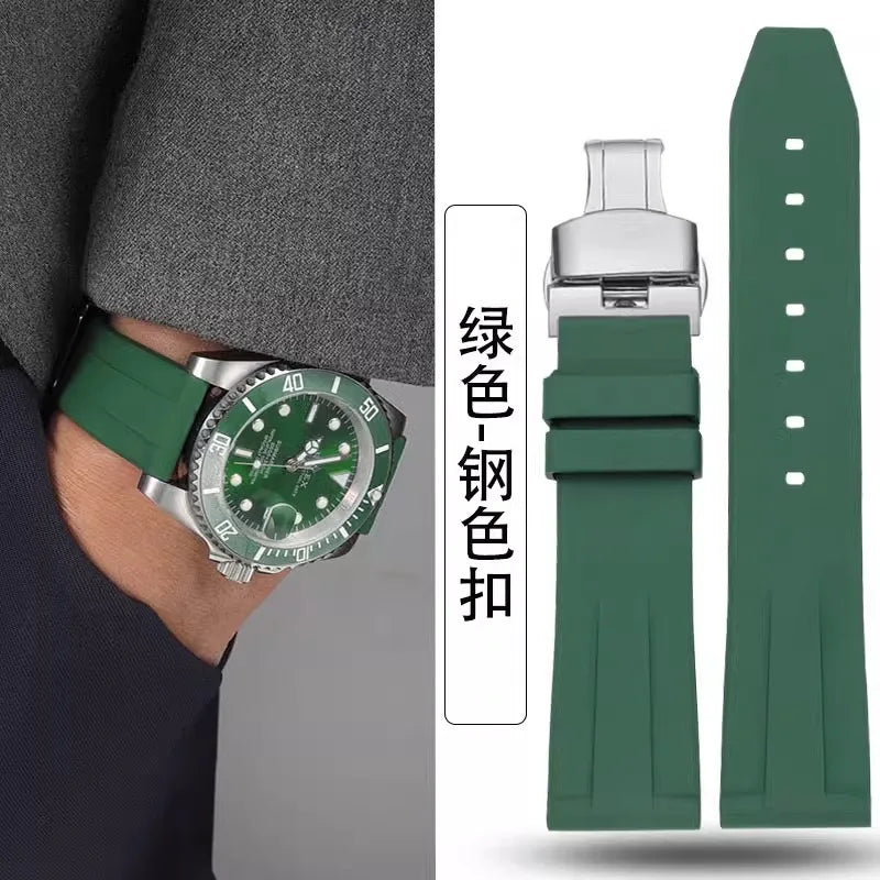 18mm 19mm 20mm  Fluorine rubber Watch Strap Men's  Silicone Bracelet For pilot flat lug diver