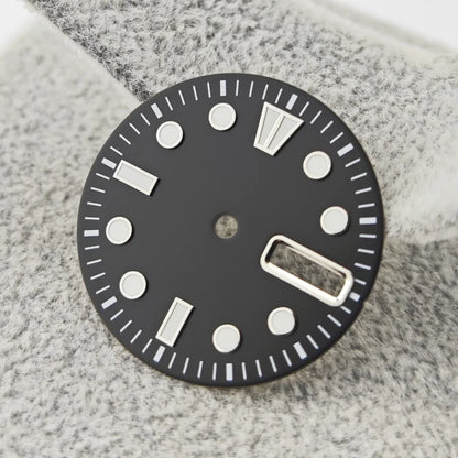 28.5mm NH36 Watch Dial BGW9 Ice Blue Luminous Watch Faces with Dual Date Calendar Window Watch Accessory for NH36 Movement