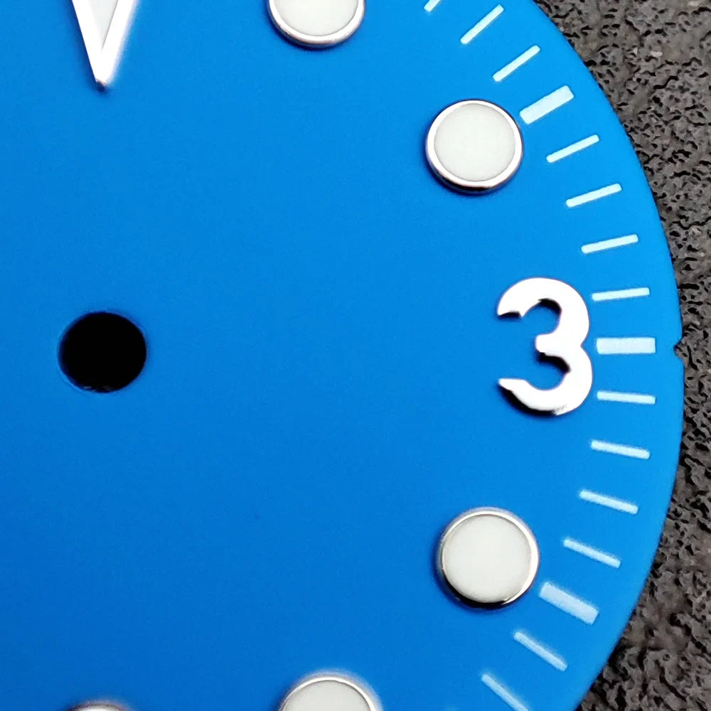 Modified 28.5MM Blue 369 Nail Watch Dial Weak Luminous Watch Faces Men's Watch Accessory Fit NH35 Movement
