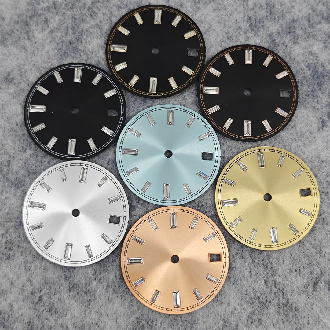 28.5mm Watch Dial Stone Diamond Nail Sunburst Watch Faces No Luminous Accessory Suitable for NH35 / NH36 Movement