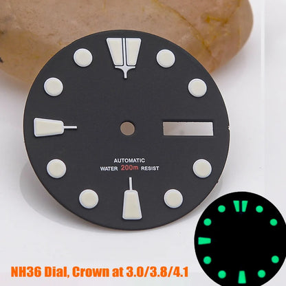 28.5mm Watch Dial NH35 NH36 Dial fit For SKX007 SPRD 6105 Tuna SPB185 SPB187 Watch Cases Feet 3.0 3.8 4.1 Green Luminous Dial