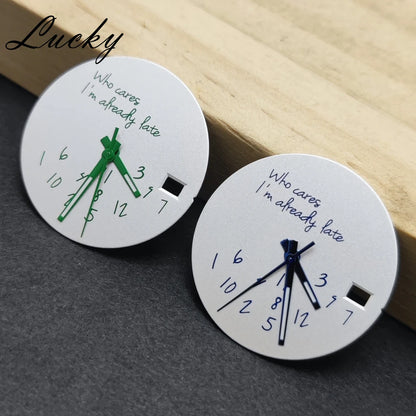 New 28.5mm Watch Dial NH34 NH35 NH36 4R/7S Hands Set DIY Watch Faces Fit NH35 Movement Who Cares Lt's Already Late Accessories﻿