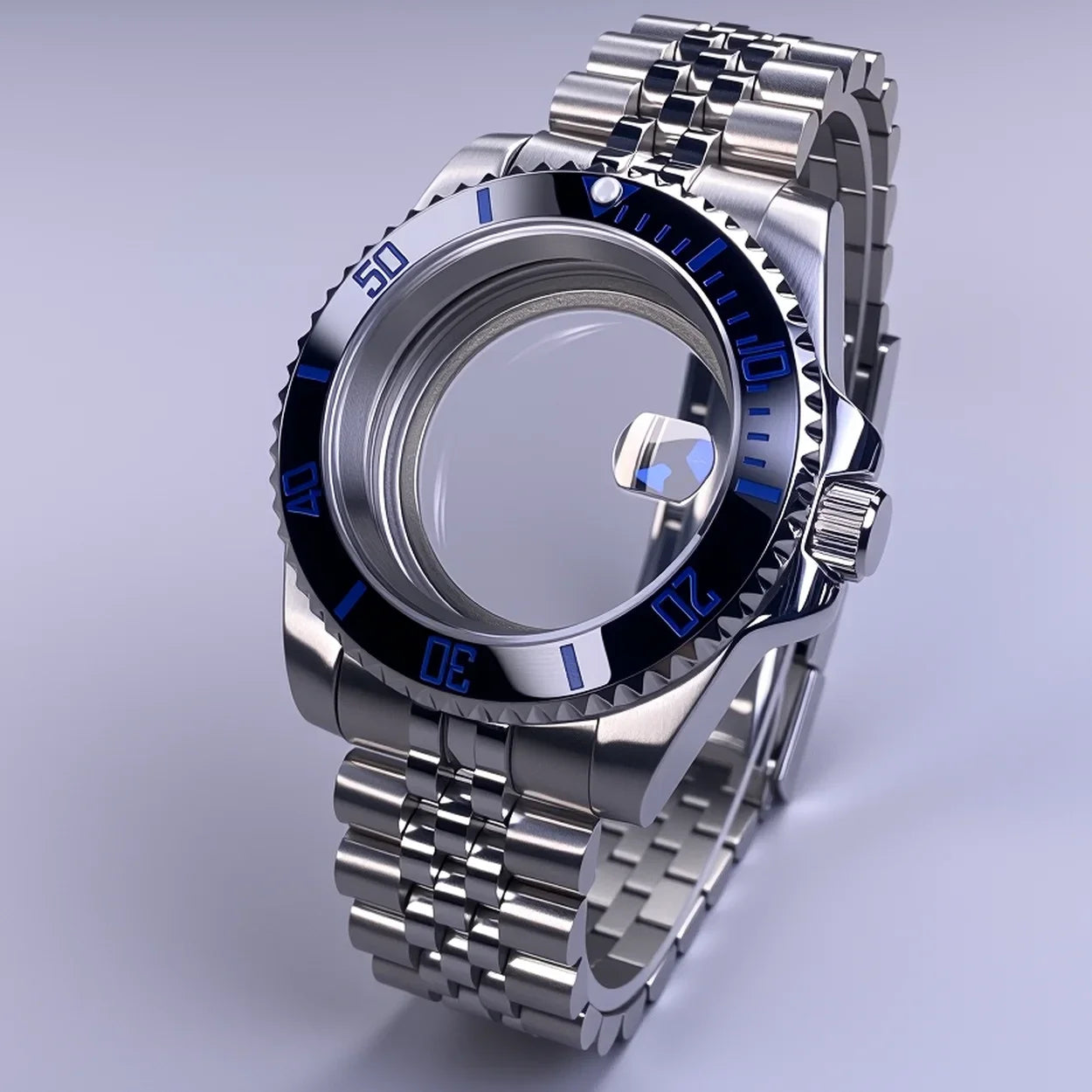 40mm SUB Case NH35 Sliver with Sapphire Crystal 120 Click Compatible with NH34/NH35/NH36 Movements Water-Resistant 28.5mm Dial