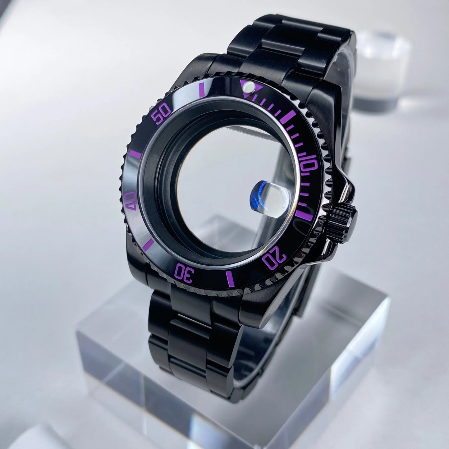 PVD black Sub Watch Case 40mm NH35 Stainless Steel Sapphire Glass case Alloy/Ceramic Bezel Reloaded 28.5mm Date Dial Accessories