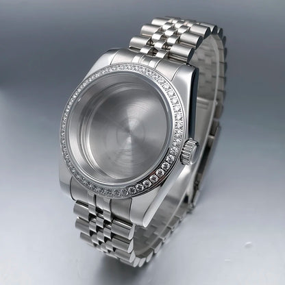 36mm/39mm NH35 Case President Jubile Strap Diamond Bezel Sapphire Glass Mod For NH35 NH36 Movement Watch Case Accessories Parts