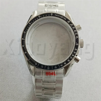 Speed Master Case 40mm VK63 Silver Watch Case Blue Green Black Silver Insert With Coated Glass For VK63 Quartz Chronograph Movement Steel Bracelet