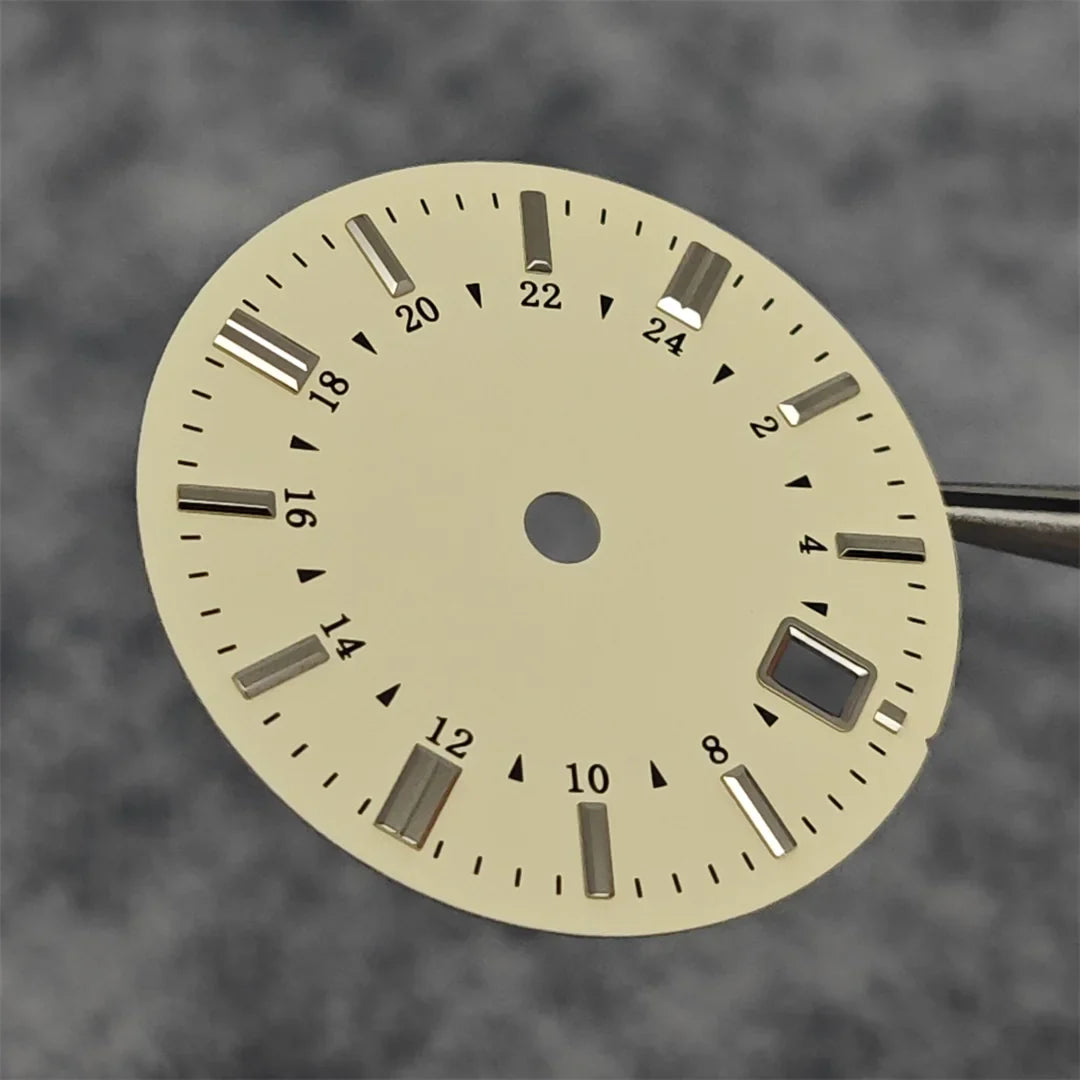31MM Watch Dial Beige GMT Watch Faces + Watch Hands Non-luminous with Single Date Replace Parts for Japanese NH34 Movement