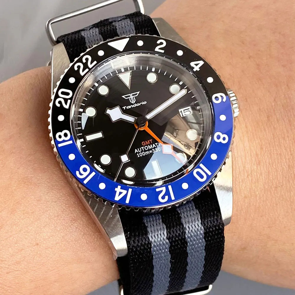 Tandorio TD218B NH34 GMT Watch 6542 homage 38mm Bubble Sapphire 20ATM 120 Click Submariner