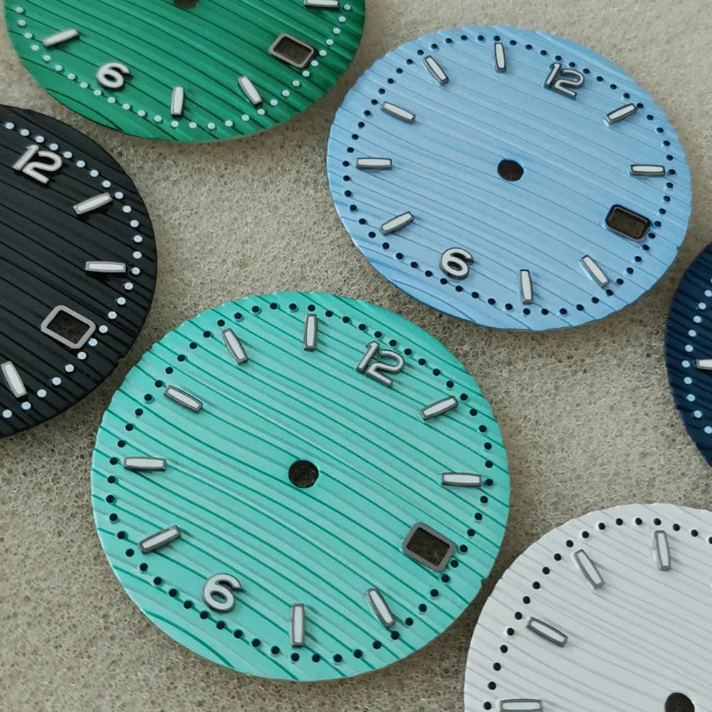 30.5mm Green Luminous Silver Watch Dial Digital Plus Bar Studs Watch Modification Accessories for NH35/ NH36/ 4R/ 7S Movement