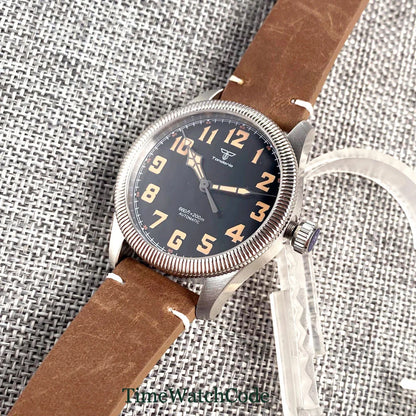 Tandorio Fluted Pilot Watch TD117A 20BAR  NH35 PT5000 Roman Numerals Sapphire 39mm