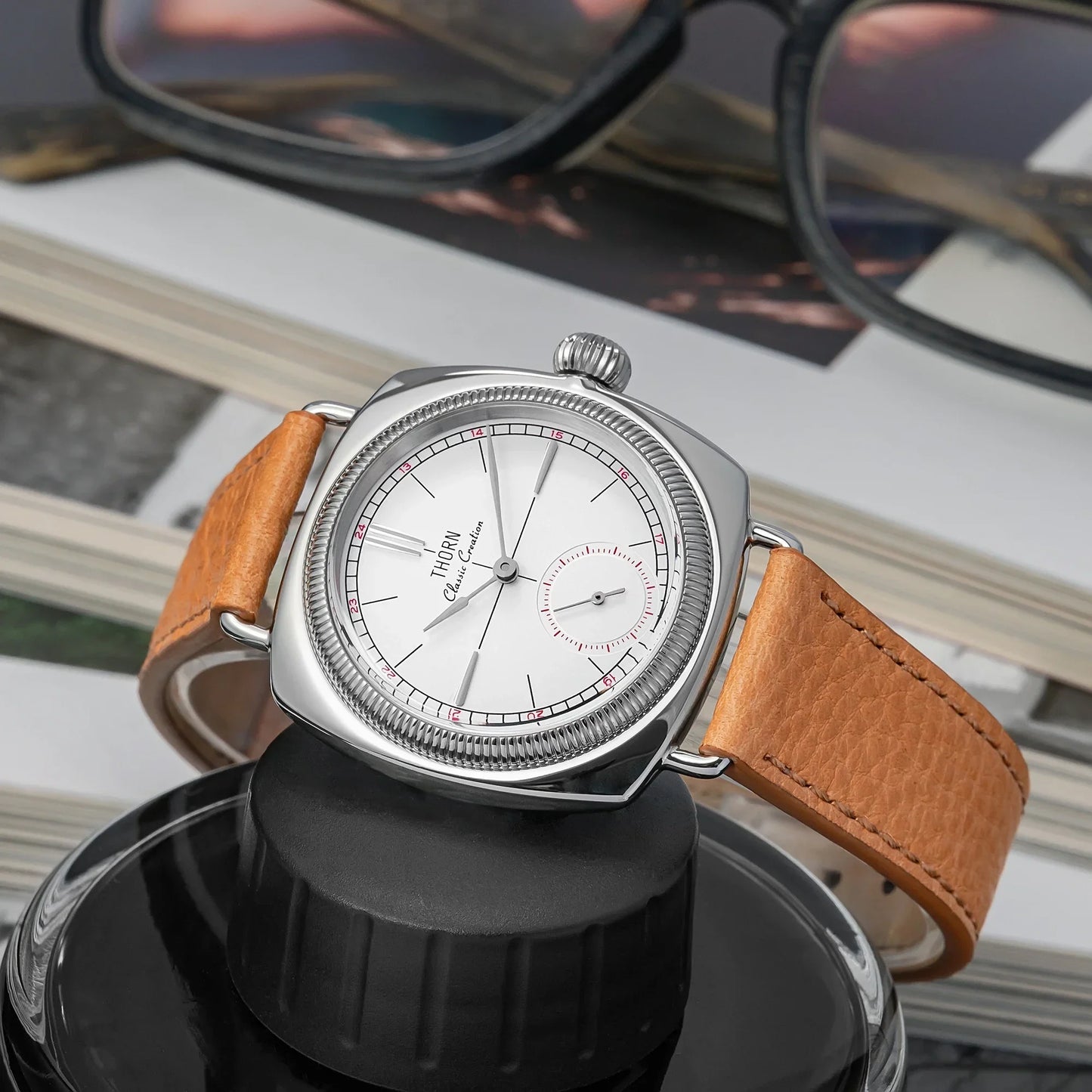 THORN T017 Square pillow-shaped 36mm Pilot couple wristwatch VD78 quartz Double Domed Sapphire 10Bar