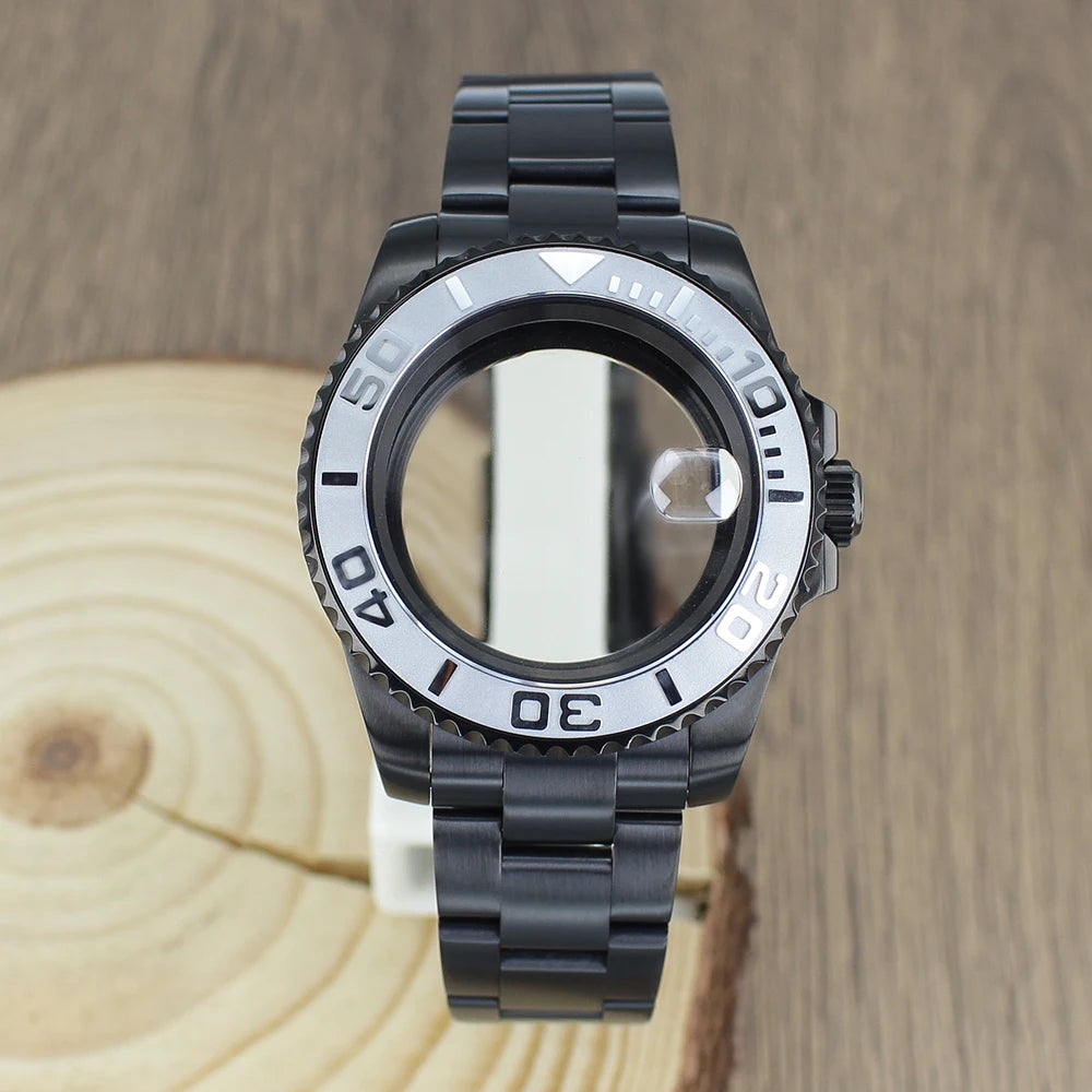 40mm NH35 Accessories Watch Case bands Sapphire for NH35 NH36 NH34 NH70 8215 2824 PT5000 Movt Black Yacht Ceramic bezel insert