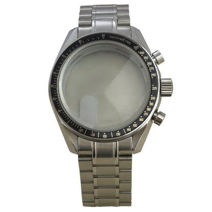 40mm VK63 Stainless Steel Case Strap Moonswatch Style Moon Back Cover Fit VK63 Quartz Movement Gold Word Bezel Watch Accessories