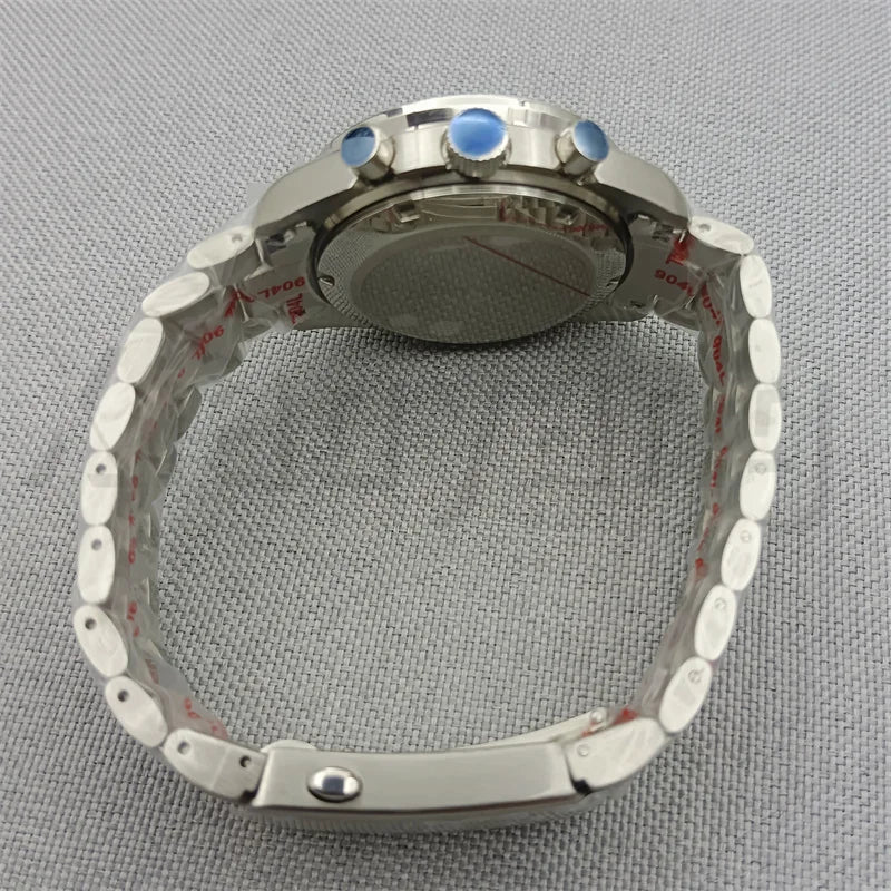 Speed Master Case 40mm VK63 Silver Watch Case Blue Green Black Silver Insert With Coated Glass For VK63 Quartz Chronograph Movement Steel Bracelet