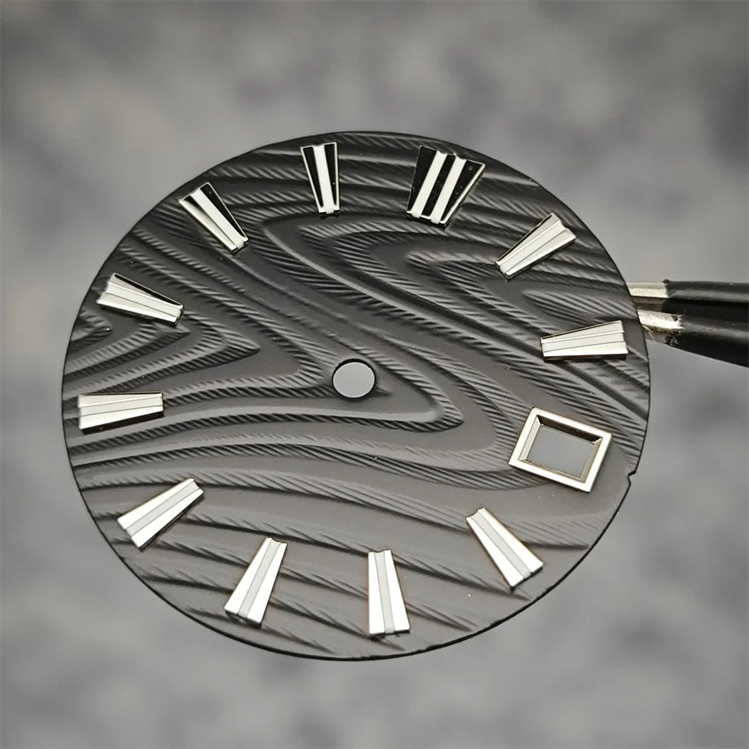 28.5mm Green Luminous Watch Dial Wood Texture Watch Faces Replace Accessories for SKX007 NH35/NH36/4R/7S Movement Watch Parts