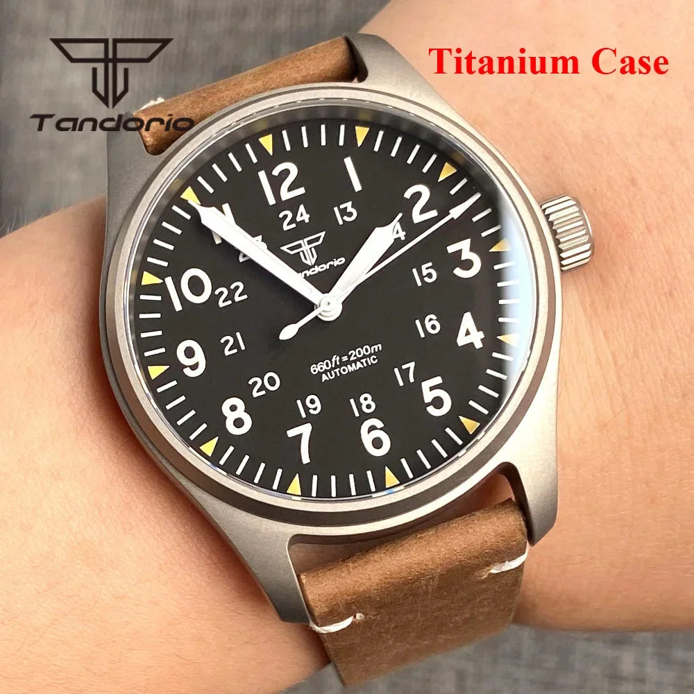 Tandorio 39mm Titanium 200m  Pilot Automatic Sapphire NH35  TD142