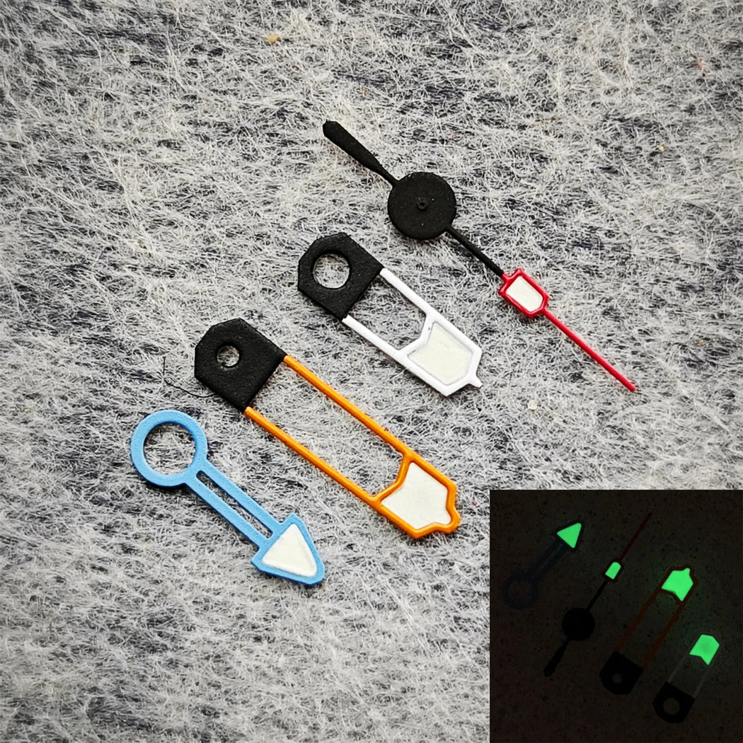 Watch Hands Orange White Blue Combination 4 Hands Green Luminous GMT Watch Accessories for NH34 Movement