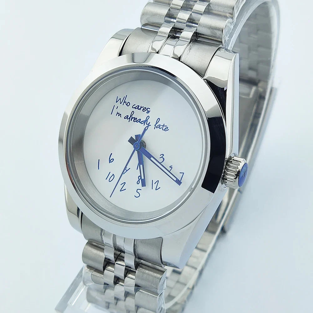 Special Dial Explorer Watch 39mm nh35 Who cares im already late Watch Sapphire 10bar