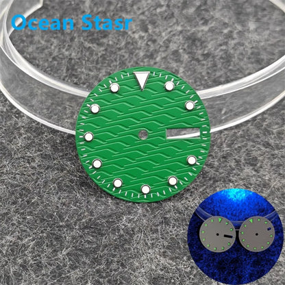 28.5mm Watch Dial Ocean Star Surface Single / Double Calendar Watch Faces Green Luminous Watch Accessory for NH35/NH36 Movement