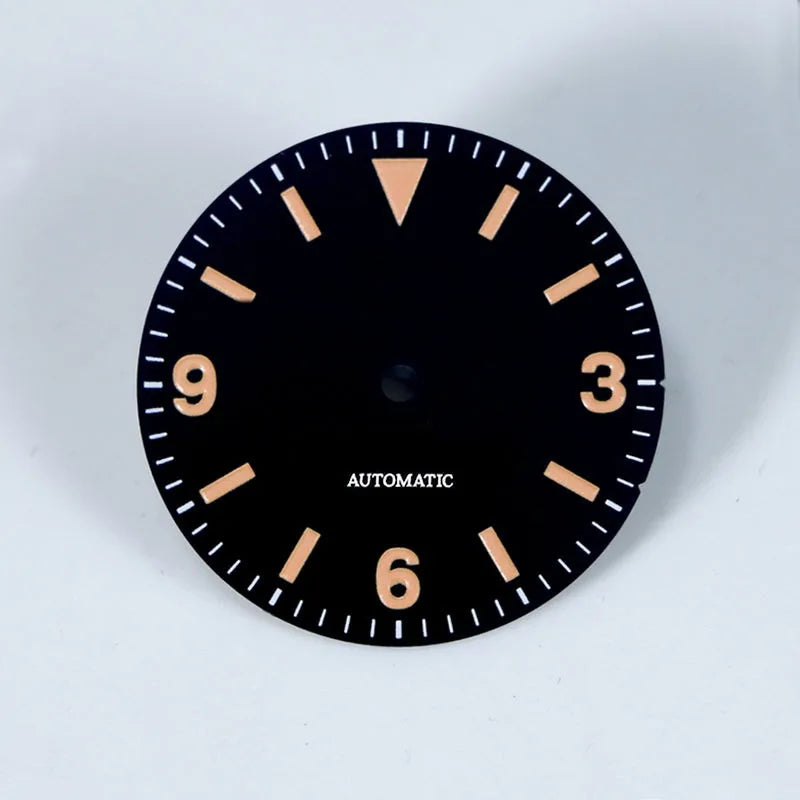 Explore Watch Dial Retro Matte Black Dial 369 Watch Face BGW9 C3 Lume Watch Mod NH35 Movement 28.5mm NH34Gmt Custom Logo and Text