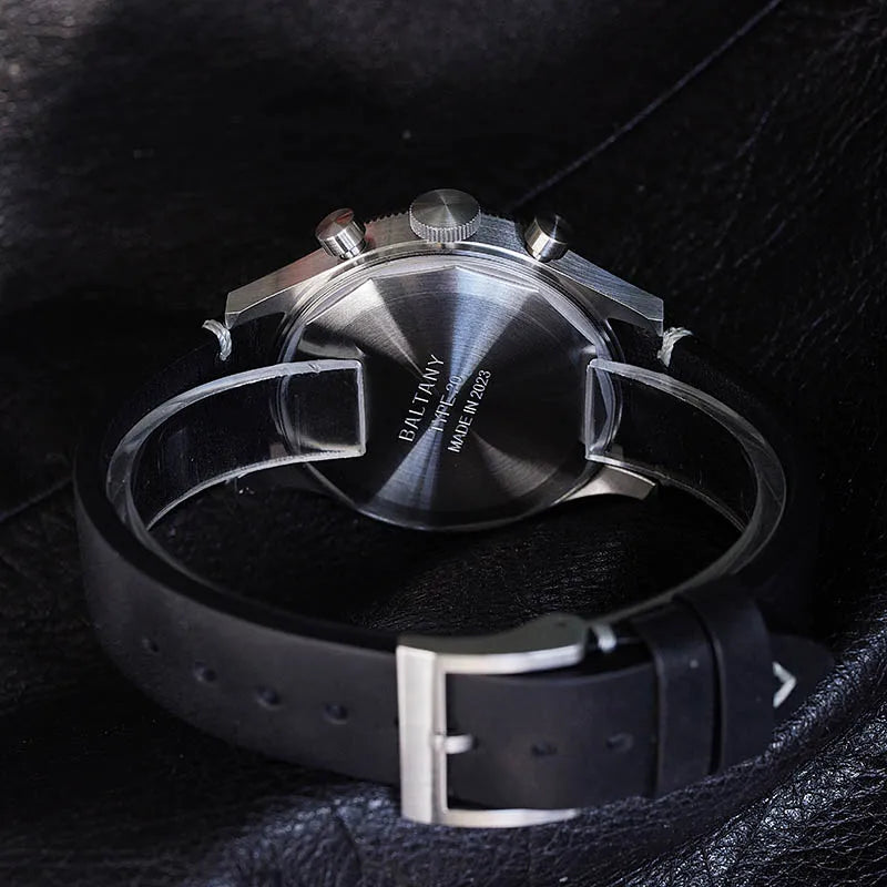 Baltany Military Chronograph Man S5054 Retro Style Quartz Watch Leather Strap Sapphire Glass 5ATM Waterproof Multifunction Watch