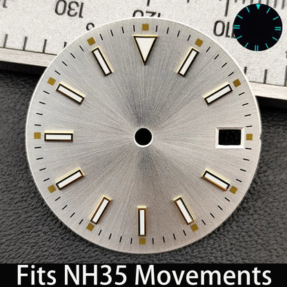 28.5mm Dial single/no calendar watch blue-green/green luminous dial hands fit for N H35/E2815/E2836 movement watch accessories