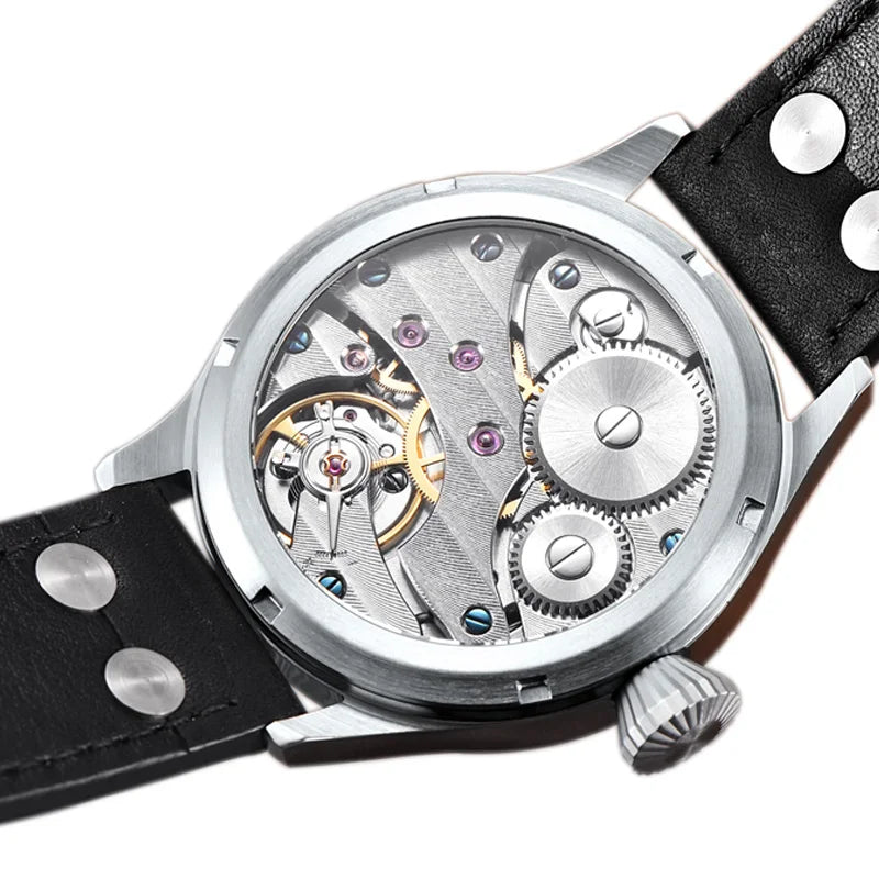 Corgeut 6025 pilot ST3600 Manual Mechanical sub second Sapphire Mirror 44mm 5ATM Glass Back