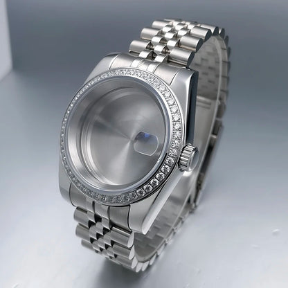 36mm/39mm NH35 Case President Jubile Strap Diamond Bezel Sapphire Glass Mod For NH35 NH36 Movement Watch Case Accessories Parts