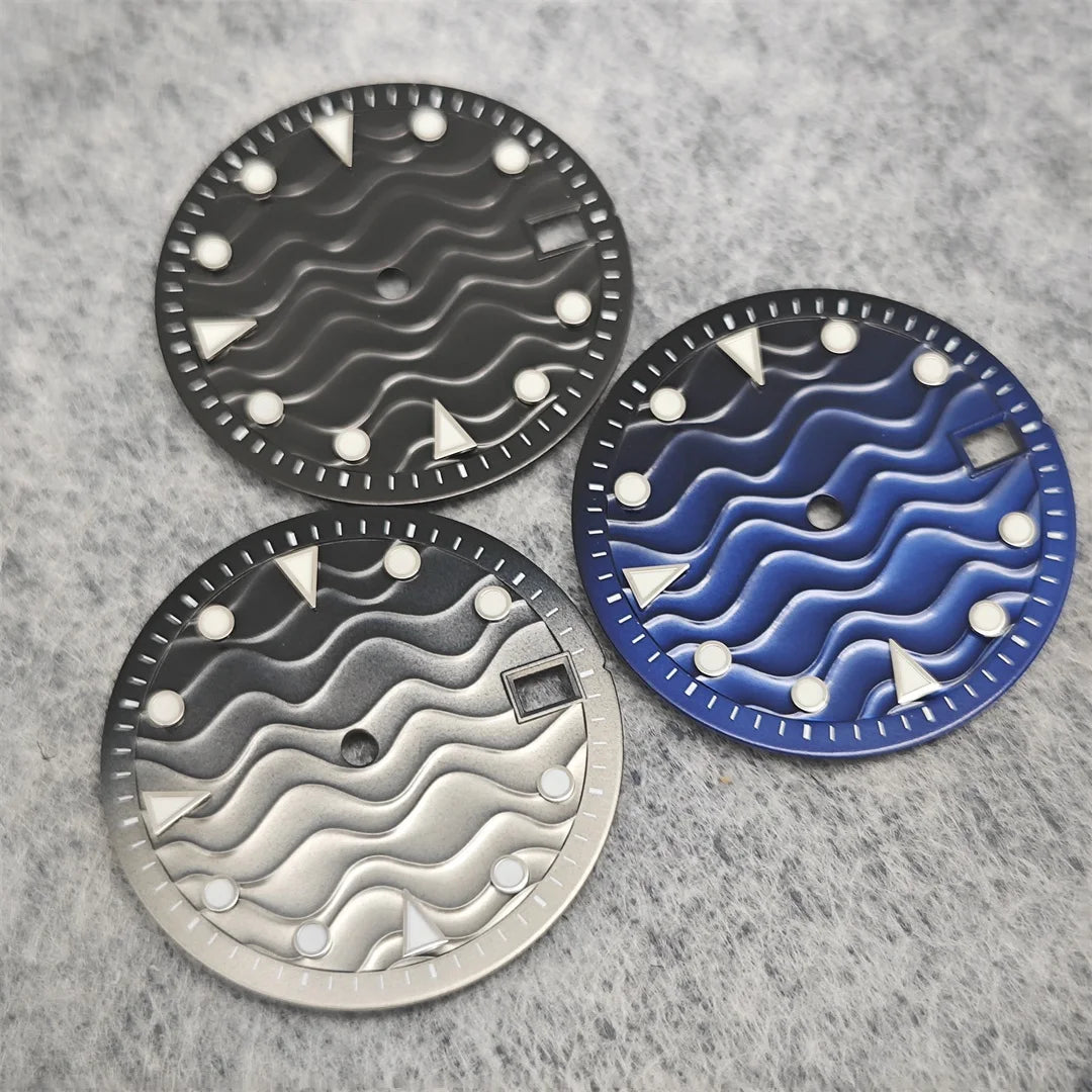 28.5mm Watch Dial Water Ripple Gradient Color Watch Faces Green Luminous Surface Man’s Watch Accessories for NH35 Movement