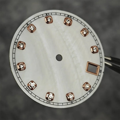 NH35 Watch Dial Watch Hands 28.5mm Diamond Inlaid Shell of Pearl Pattern Surface Watch Accessories for NH35/NH36 Movement