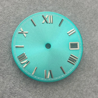 28.5mm Roman Scale Watch Dial Real Nail Modified Replacement Watch Faces with Single Calendar Window for NH35/NH36/4R Movement